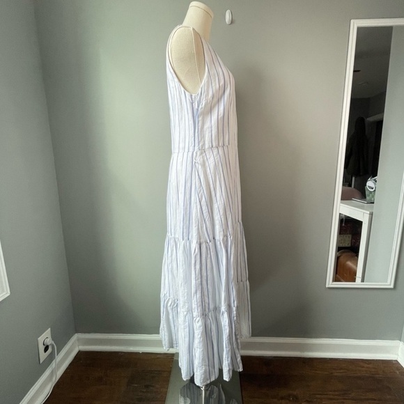 Talbots Tiered Linen Maxi Dress With Light Blue Stripes - Picture 3 of 14